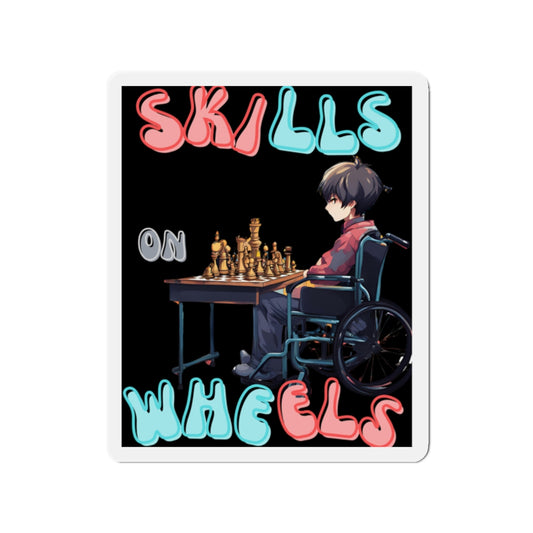 Die-Cut Magnet Dlesigned as the perfect gift or merch for that dynamic inspirational chess loving and competitive wheelchair or mobility scooter user.