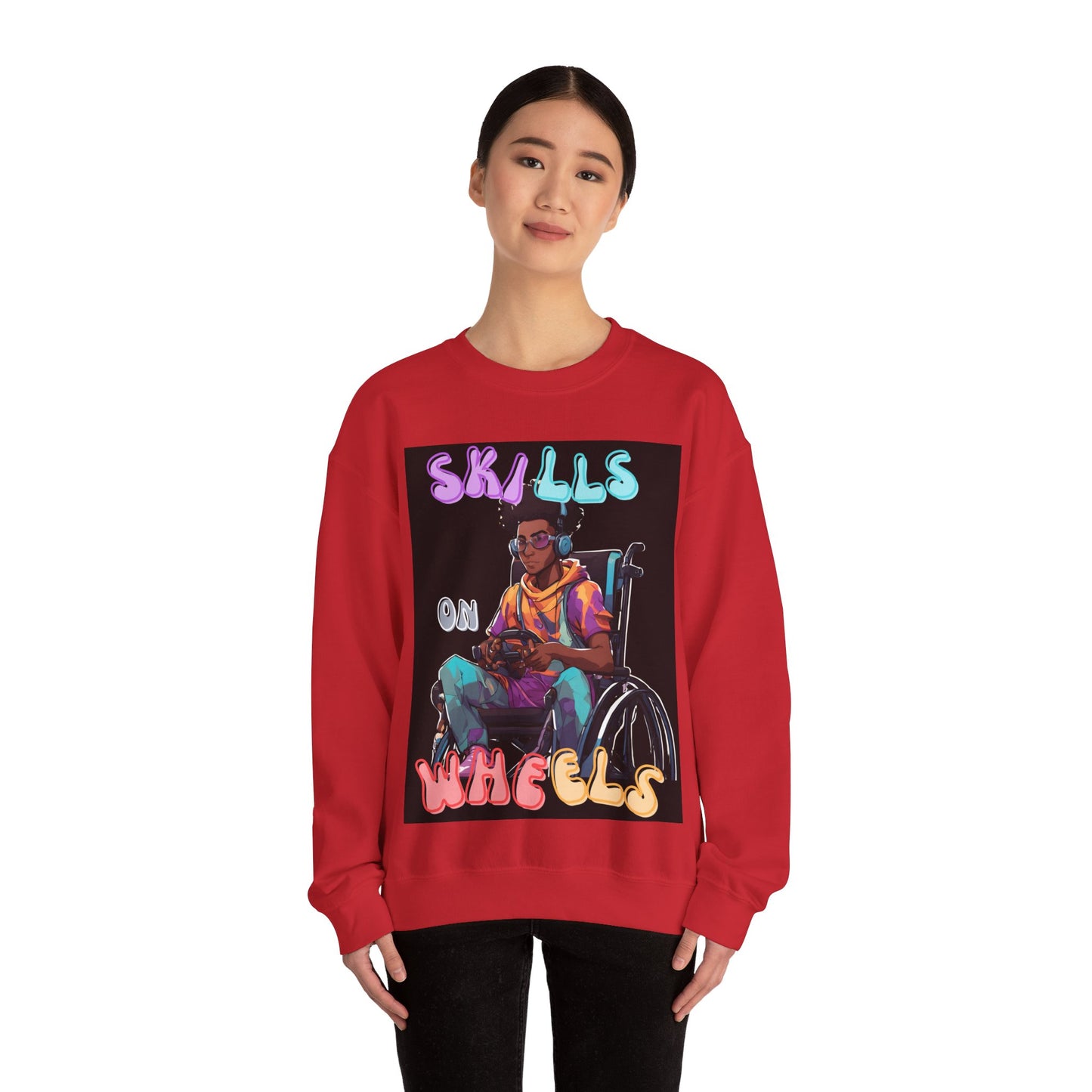 Unisex Heavy Blend™ Crewneck Sweatshirt Designed as the perfect gift or merch for that video game loving inspirational wheelchair or mobility scooter gamer.