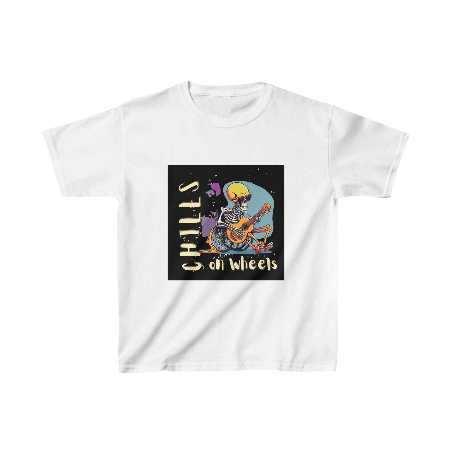 Kids Heavy Cotton™ Tee Designed as the perfect gift or merch for Halloween for that dynamic inspirational fun loving wheelchair or mobility scooter user.