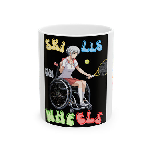 Designed as the perfect gift or merch for that dynamic inspirational wheelchair tennis loving and sporty wheelchair or mobility scooter user.