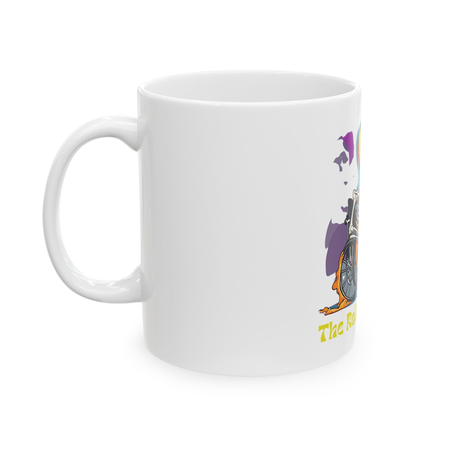 Ceramic Mug designed as the perfect gift or merch for that dynamic inspirational music loving wheelchair or mobility scooter using rocker.