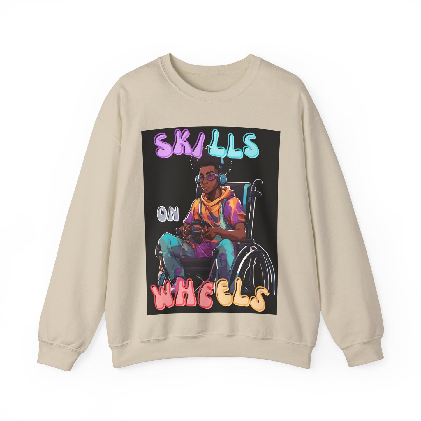 Unisex Heavy Blend™ Crewneck Sweatshirt Designed as the perfect gift or merch for that video game loving inspirational wheelchair or mobility scooter gamer.