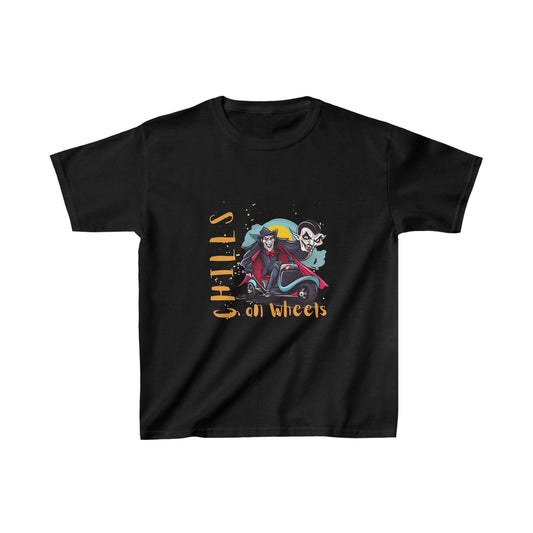 Kids Heavy Cotton™ Tee Designed as the perfect gift or merch for Halloween for that dynamic inspirational fun loving wheelchair or mobility scooter user.