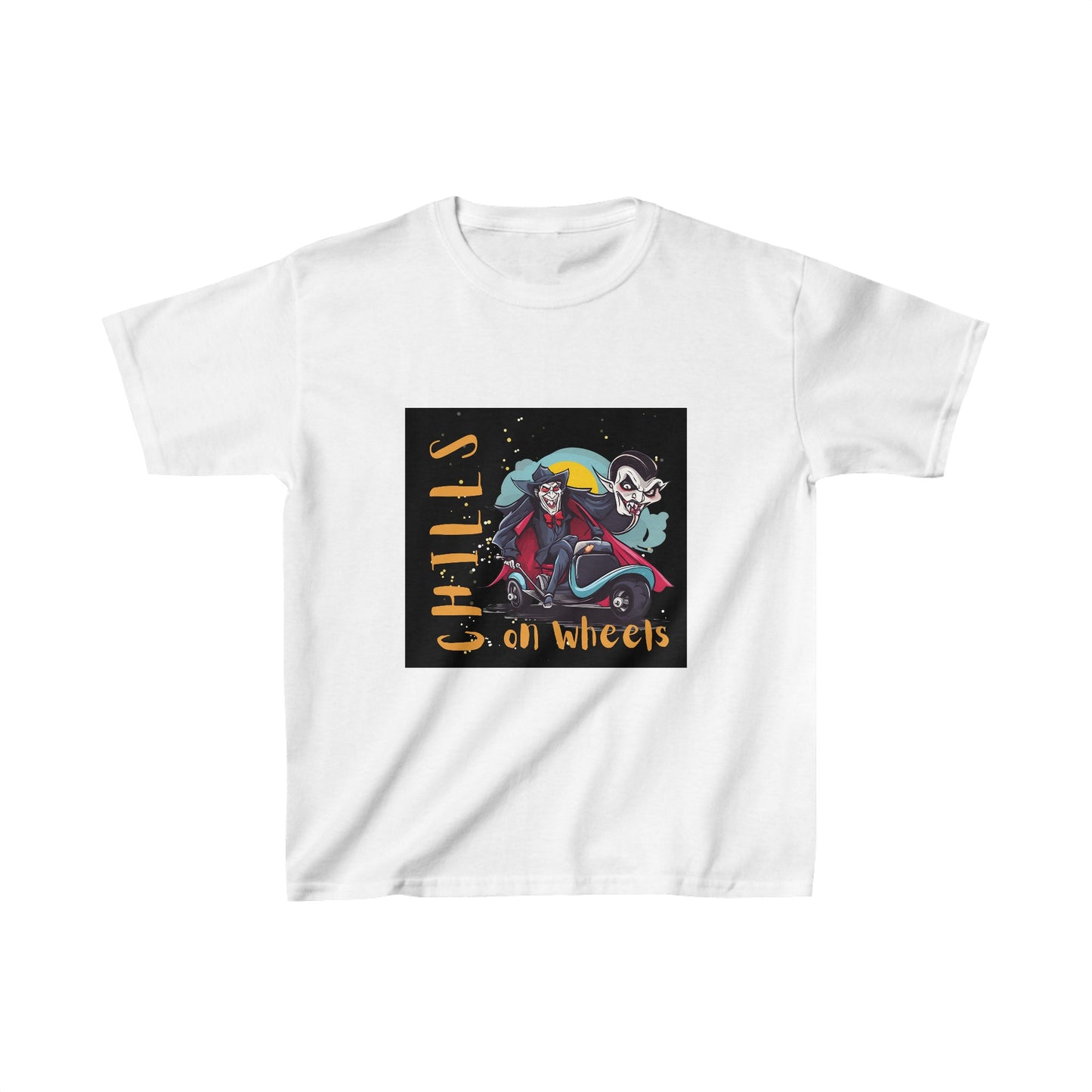 Kids Heavy Cotton™ Tee Designed as the perfect gift or merch for Halloween for that dynamic inspirational fun loving wheelchair or mobility scooter user.