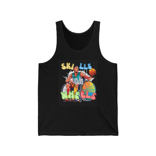 Unisex Jersey Tank Designed as the perfect gift or merch for that dynamic inspirational basketball loving and sporty wheelchair or mobility scooter user.