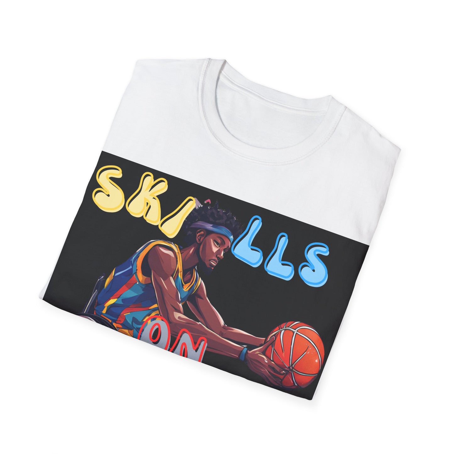 Unisex Softstyle T-Shirt Designed as the perfect gift or merch for that dynamic inspirational wheelchair basketball loving and sporty wheelchair or mobility scooter user.