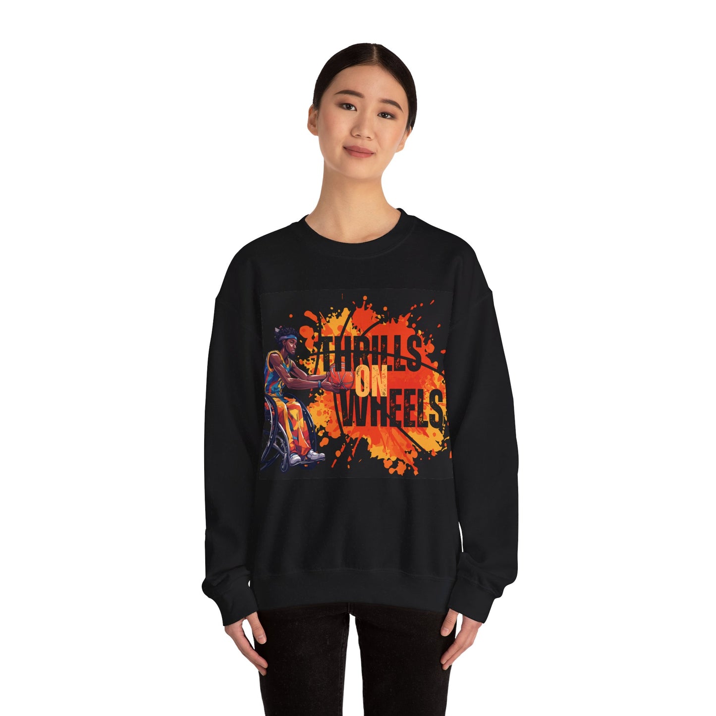 Unisex Heavy Blend™ Crewneck SweatshirtDesigned as the perfect gift or merch for that inspirational wheelchair basketball loving and competitive wheelchair mobility scooter user.