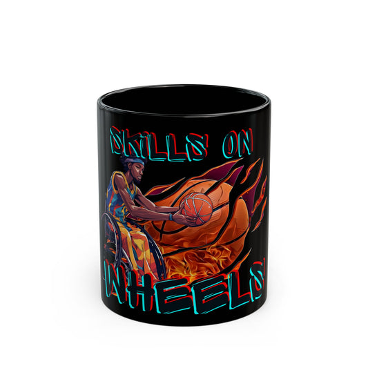 Black Mug (11oz, 15oz) Designed as the perfect gift for that inspirational wheelchair basketball loving and competitive wheelchair or mobility scooter user.