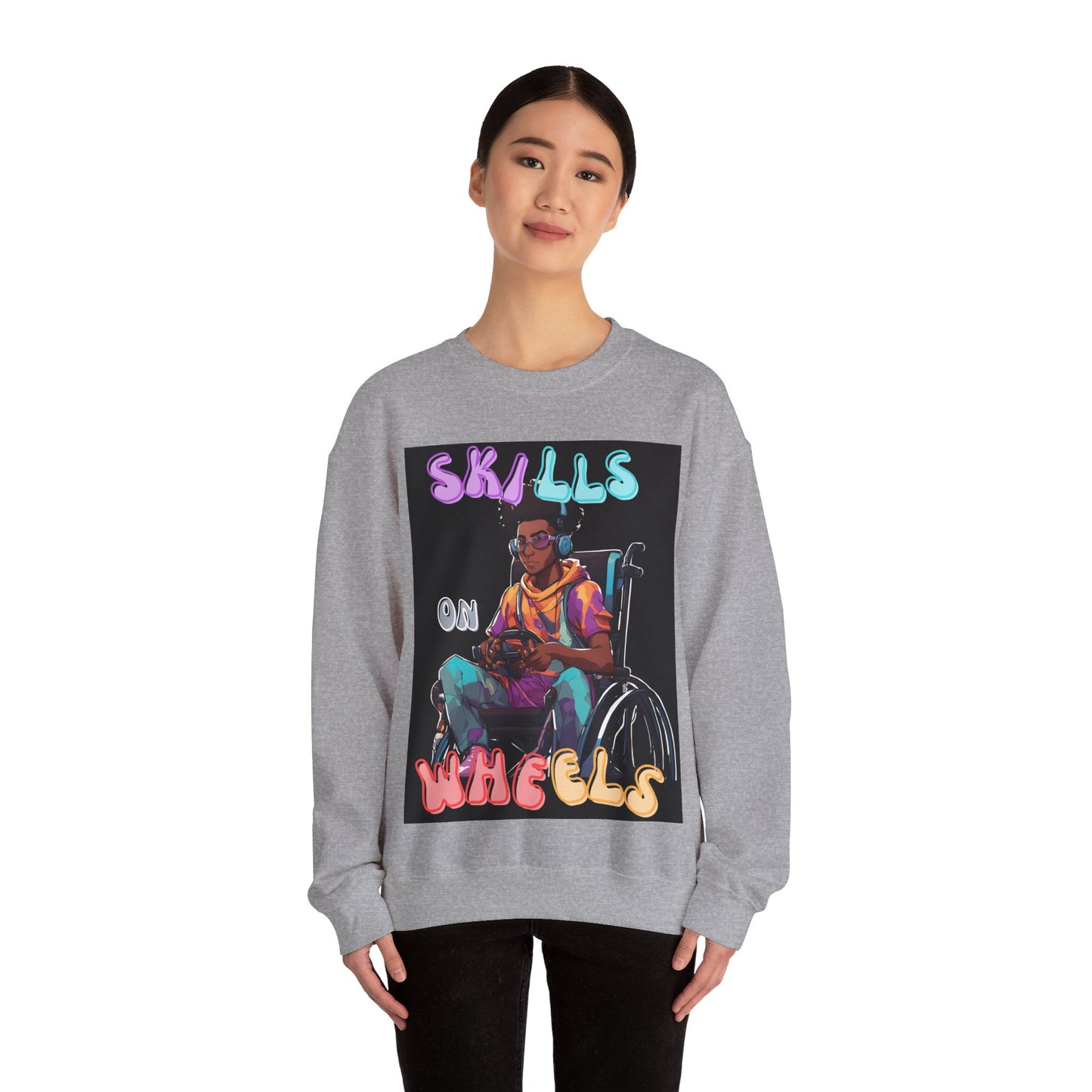 Unisex Heavy Blend™ Crewneck Sweatshirt Designed as the perfect gift or merch for that video game loving inspirational wheelchair or mobility scooter gamer.