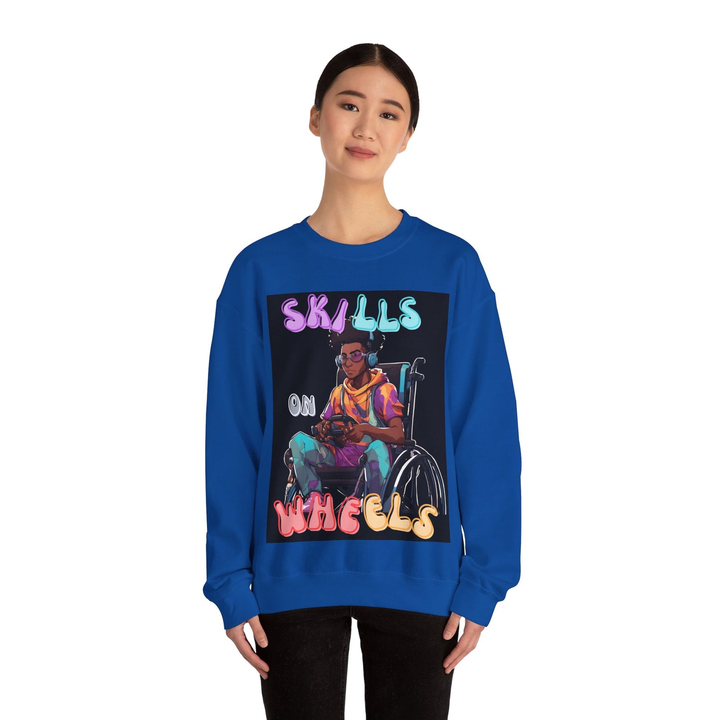 Unisex Heavy Blend™ Crewneck Sweatshirt Designed as the perfect gift or merch for that video game loving inspirational wheelchair or mobility scooter gamer.