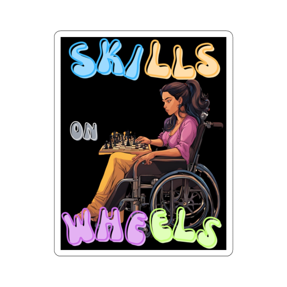 Kiss-Cut Sticker Dlesigned as the perfect gift or merch for that dynamic inspirational chess loving and competitive wheelchair or mobility scooter user.