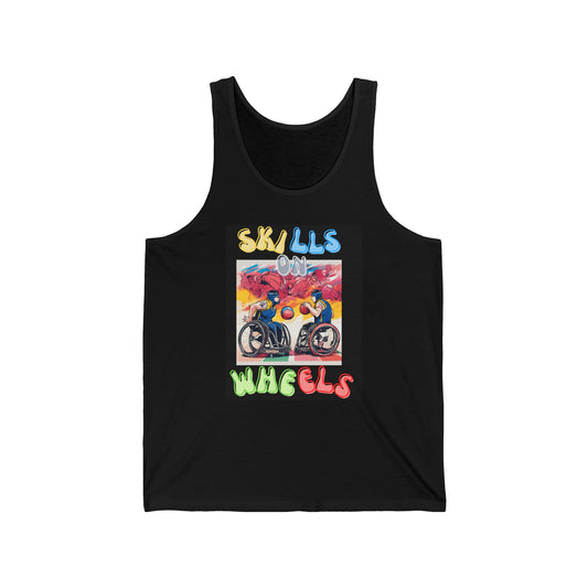 Unisex Jersey Tank Designed as the perfect gift or merch for that dynamic inspirational wheelchair basketball loving and sporty wheelchair or mobility scooter user.