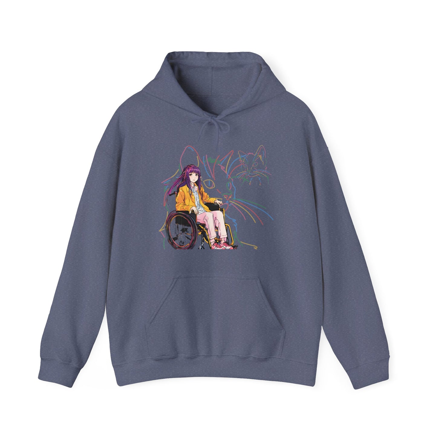 Unisex Heavy Blend™ Hooded Sweatshirt Designed as the perfect gift or merch for that cat loving inspirational wheelchair or mobility scooter trendy lady.