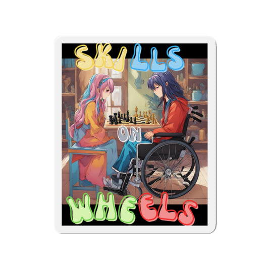 Die-Cut Magnet Dlesigned as the perfect gift or merch for that dynamic inspirational chess loving and competitive wheelchair or mobility scooter user.