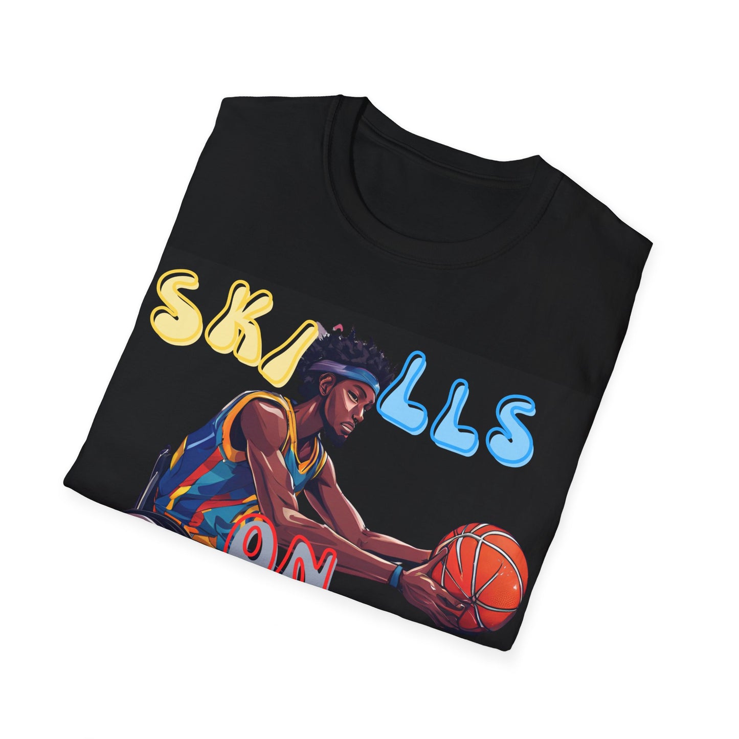 Unisex Softstyle T-Shirt Designed as the perfect gift or merch for that dynamic inspirational wheelchair basketball loving and sporty wheelchair or mobility scooter user.