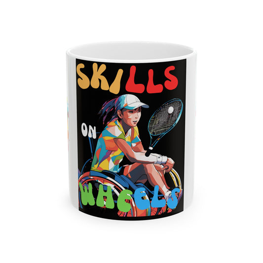 Designed as the perfect gift or merch for that dynamic inspirational wheelchair tennis loving and sporty wheelchair or mobility scooter user.