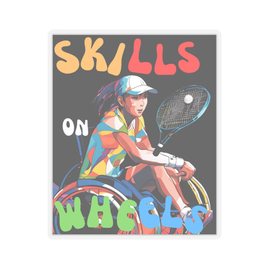 Kiss-Cut Sticker Designed as the perfect gift or merch for that dynamic inspirational wheelchair tennis loving and sporty wheelchair or mobilitppy scooter user.