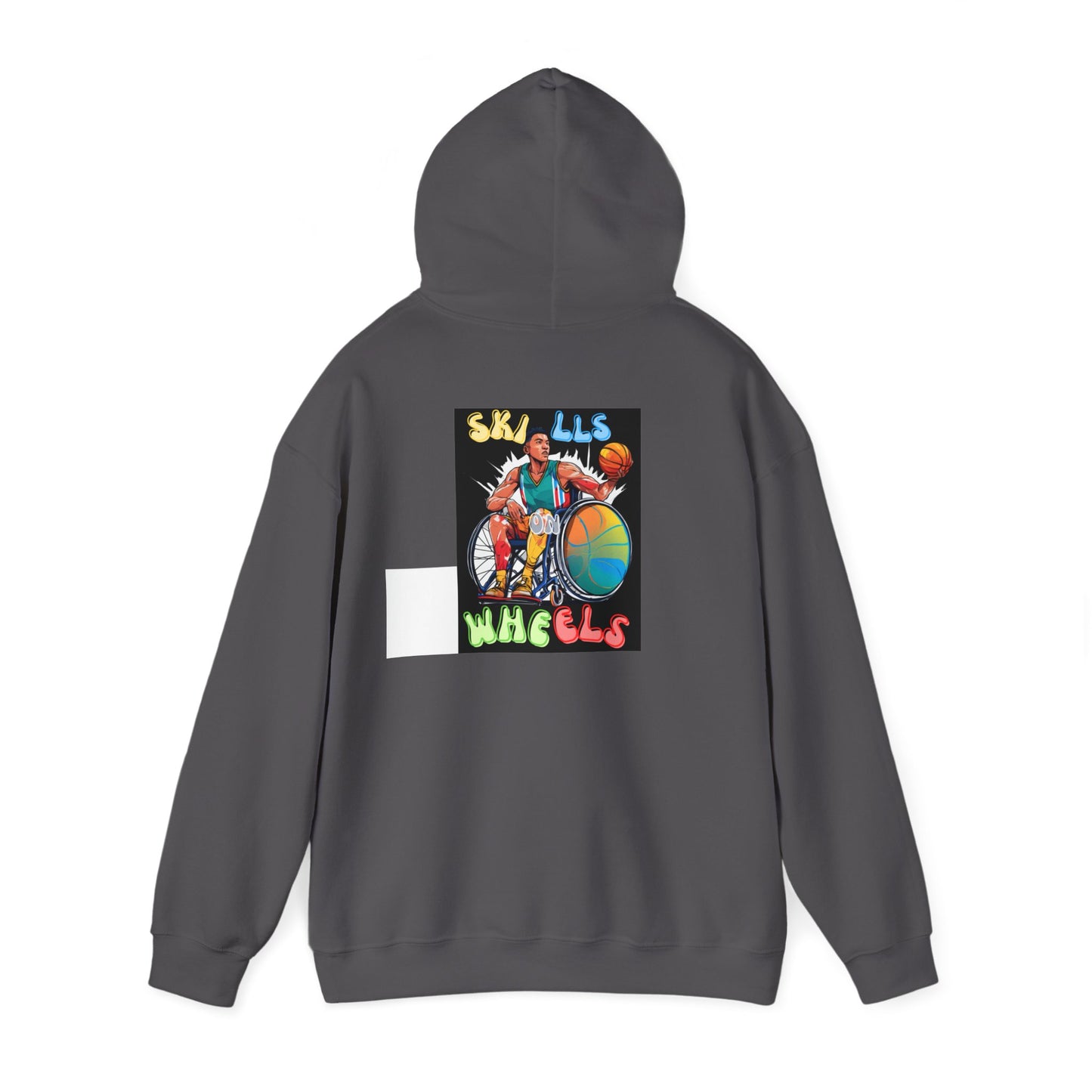 Unisex Heavy Blend™ Hooded Sweatshirt Designed as the perfect gift or merch for that inspirational wheelchair basketball loving and competitive wheelchair mobility scooter user.