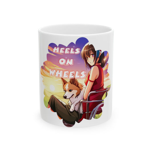 Ceramic Mug, (11oz, 15oz) designed as the perfect gift for that young dynamic inspirational dog loving wheelchair or mobility scooter user.