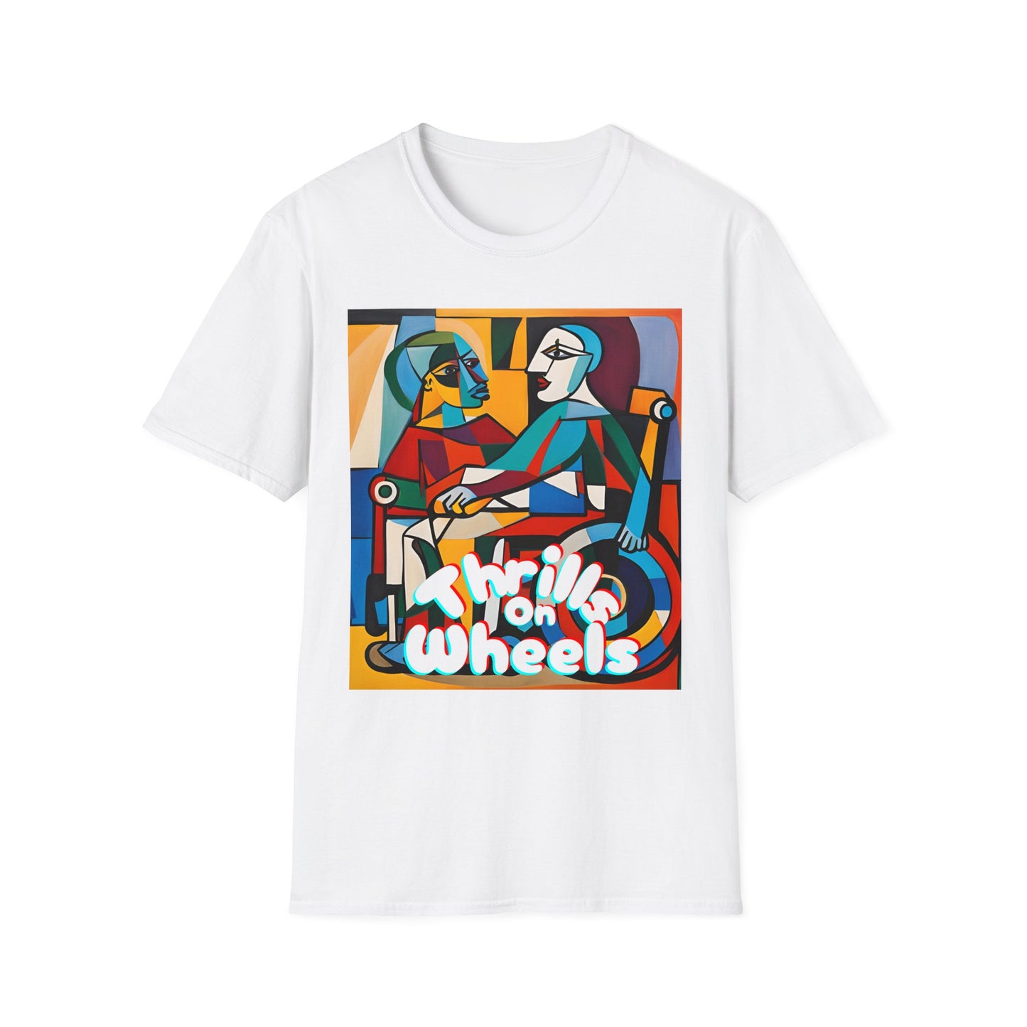 Unisex Softstyle T-Shirt Designed as the perfect gift or merch for that art loving and creative inspirational wheelchair or mobility scooter user.