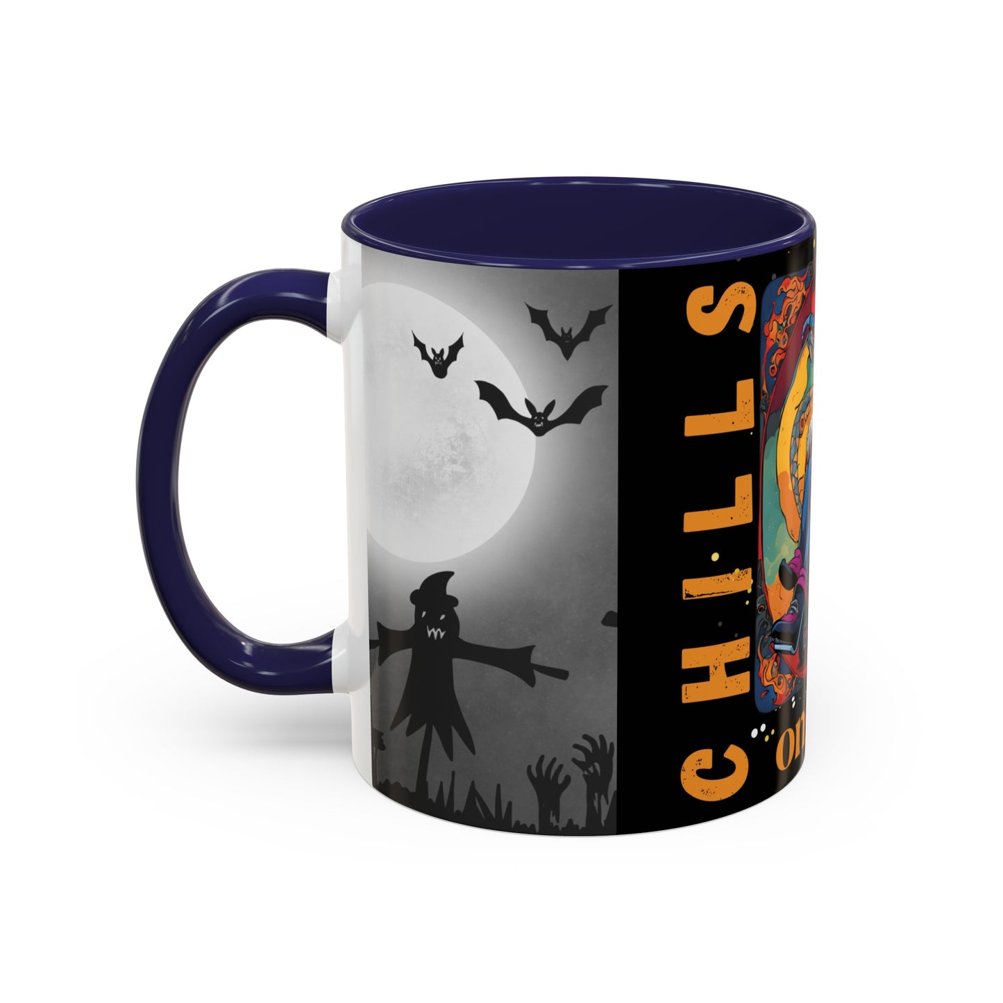 Accent Coffee Mug (11, 15oz) Designed as the perfect gift or merch for Halloween for that dynamic inspirational fun loving wheelchair or mobility scooter user.