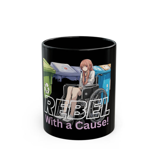 Black Mug (11oz, 15oz) Designed as the perfect gift or merch for that earth loving inspirational wheelchair or mobility scooter eco warrior.