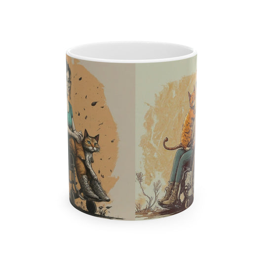 Ceramic Mug Designed as the perfect gift or merch for that dynamic inspirational cat loving wheelchair or mobility scooter using trendy lady