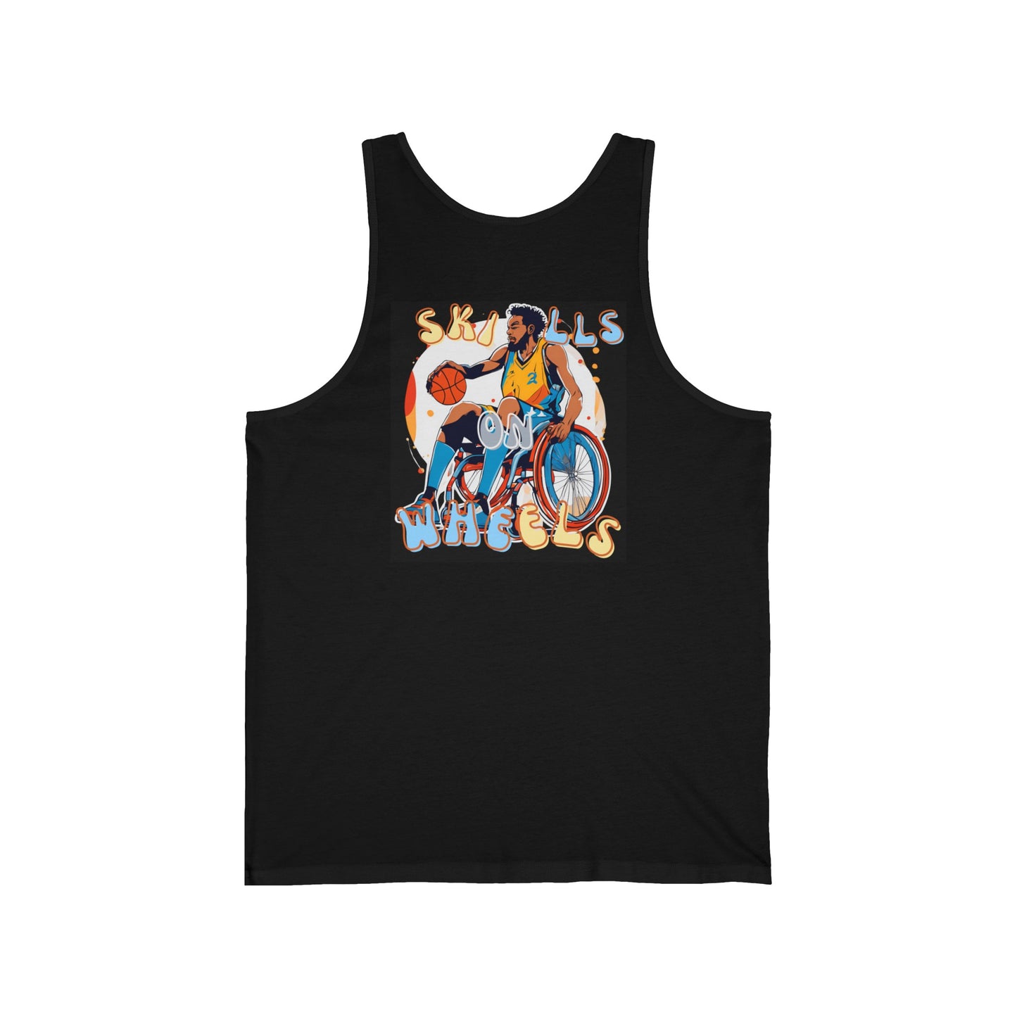 Unisex Jersey Tank Designed as the perfect gift or merch for that dynamic inspirational basketball loving and sporty wheelchair or mobility scooter user.