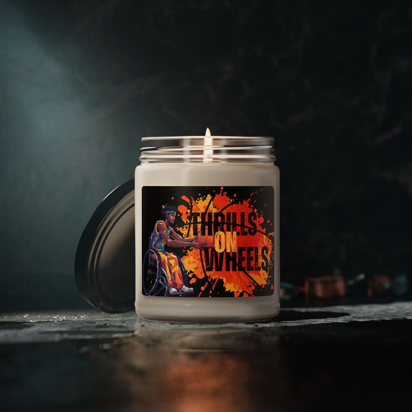 Scented Soy Candle, 9oz Designed as the perfect gift or merch for that inspirational wheelchair basketball loving and competitive wheelchair mobility scooter user.