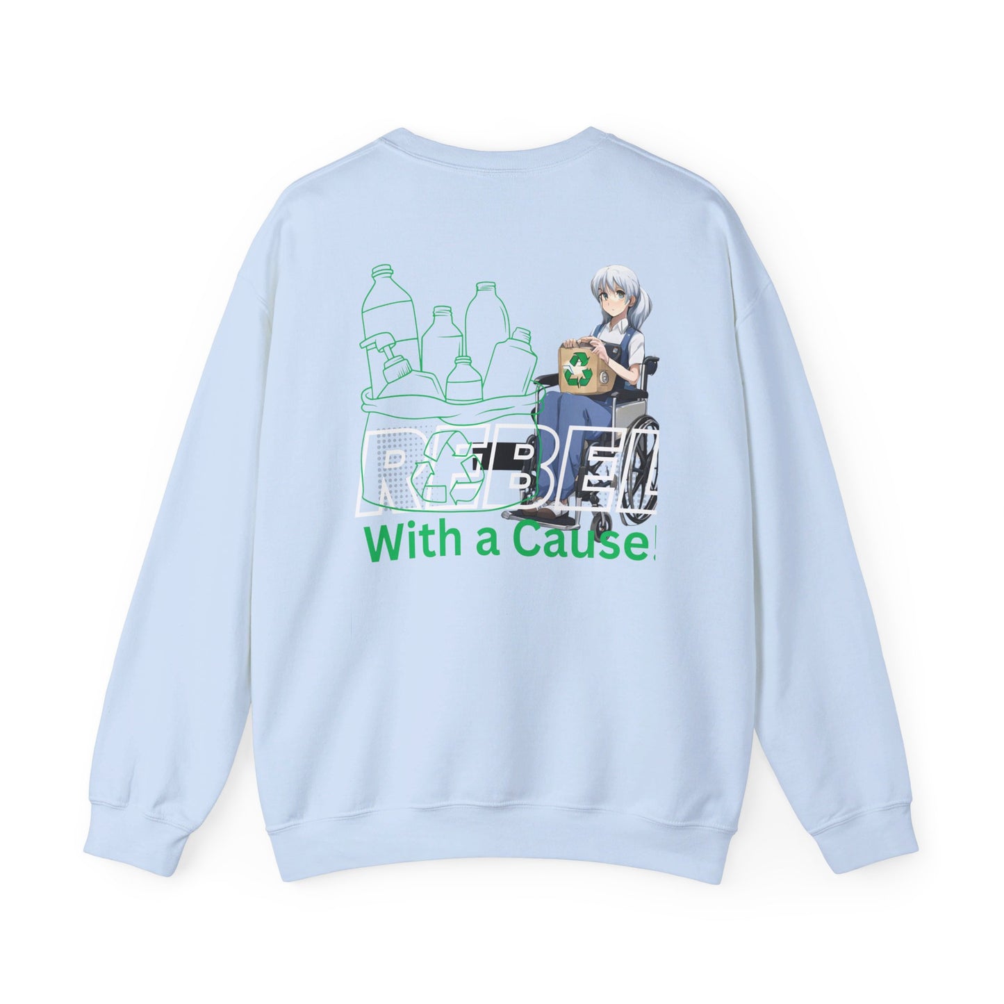 Unisex Heavy Blend™ Crewneck Sweatshirt Designed as the perfect gift or merch for that earth loving inspirational wheelchair or mobility scooter eco warrior.