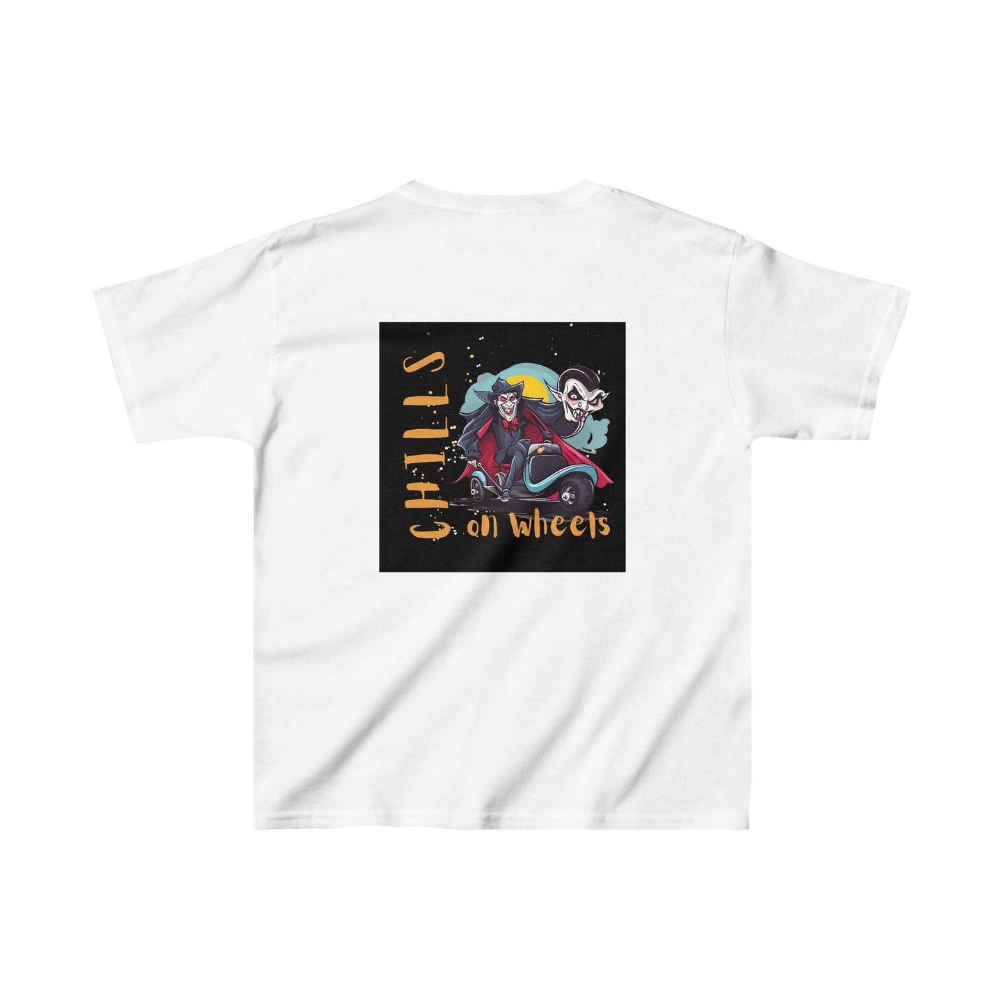 Kids Heavy Cotton™ Tee Designed as the perfect gift or merch for Halloween for that dynamic inspirational fun loving wheelchair or mobility scooter user.