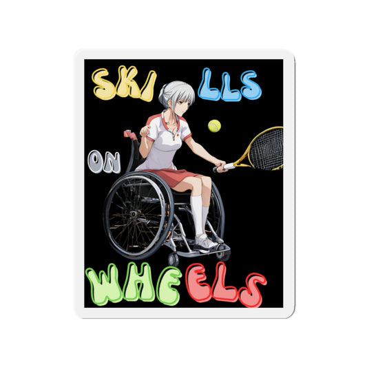 Die-Cut Magnet Designed as the perfect gift or merch for that dynamic inspirational wheelchair tennis loving and sporty wheelchair or mobilitppy scooter user.