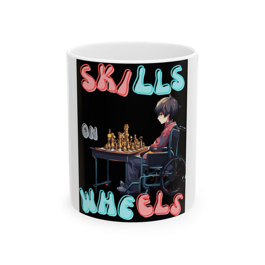 Ceramic Mug, Designed as the perfect gift or merch for that chess loving inspirational wheelchair or mobility scooter user