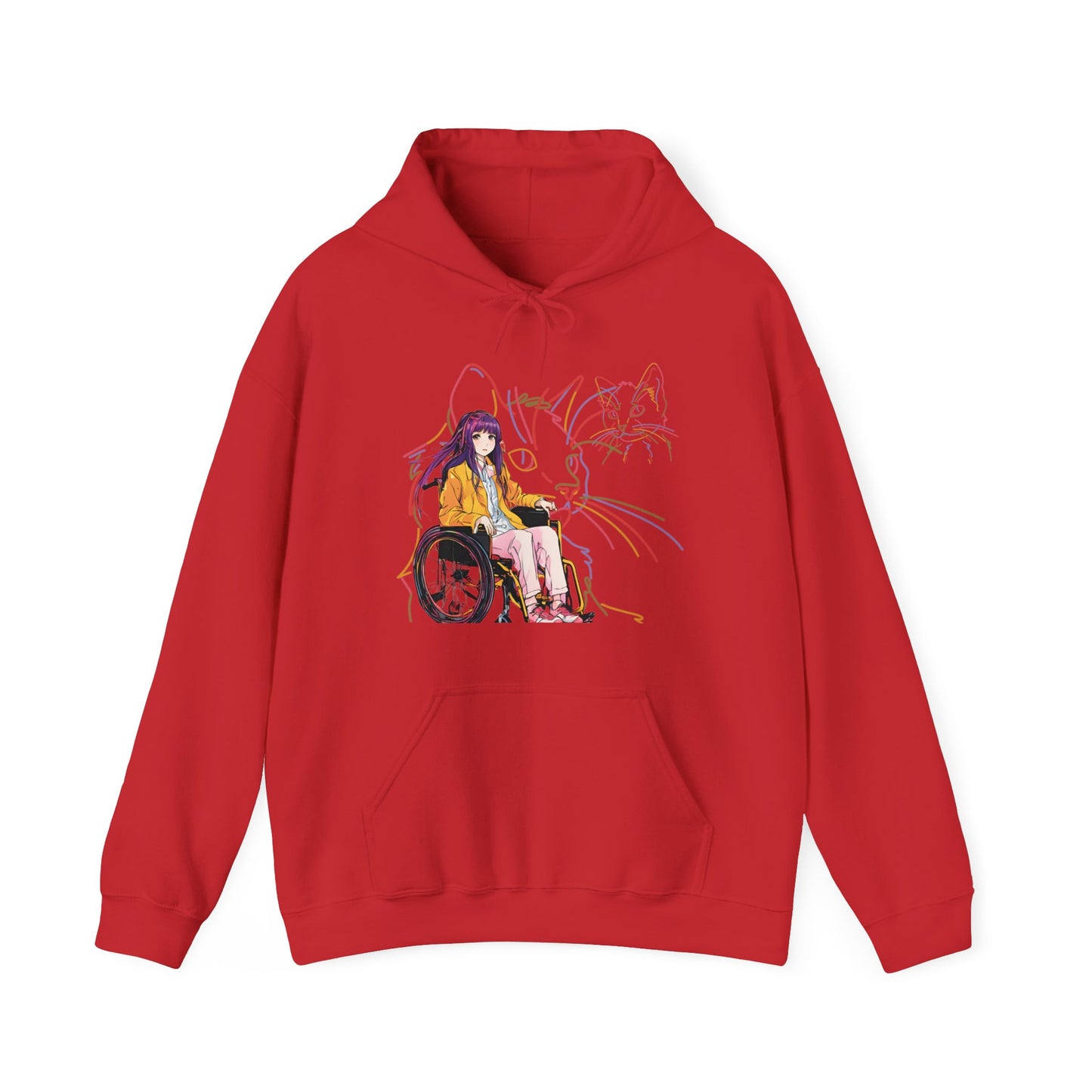 Unisex Heavy Blend™ Hooded Sweatshirt Designed as the perfect gift or merch for that cat loving inspirational wheelchair or mobility scooter trendy lady.