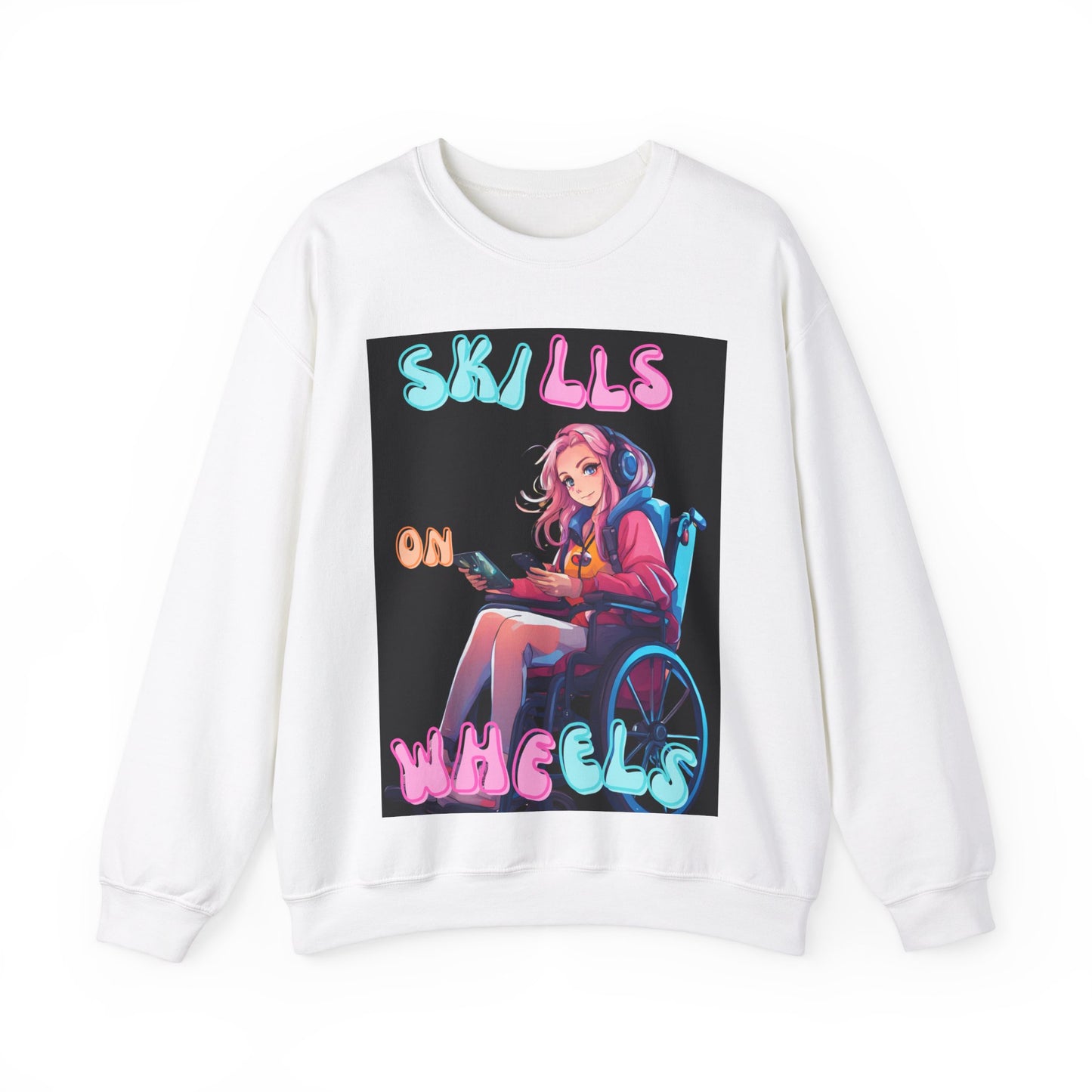 Unisex Heavy Blend™ Crewneck Sweatshirt Designed as the perfect gift or merch for that video game loving inspirational wheelchair or mobility scooter gamer.