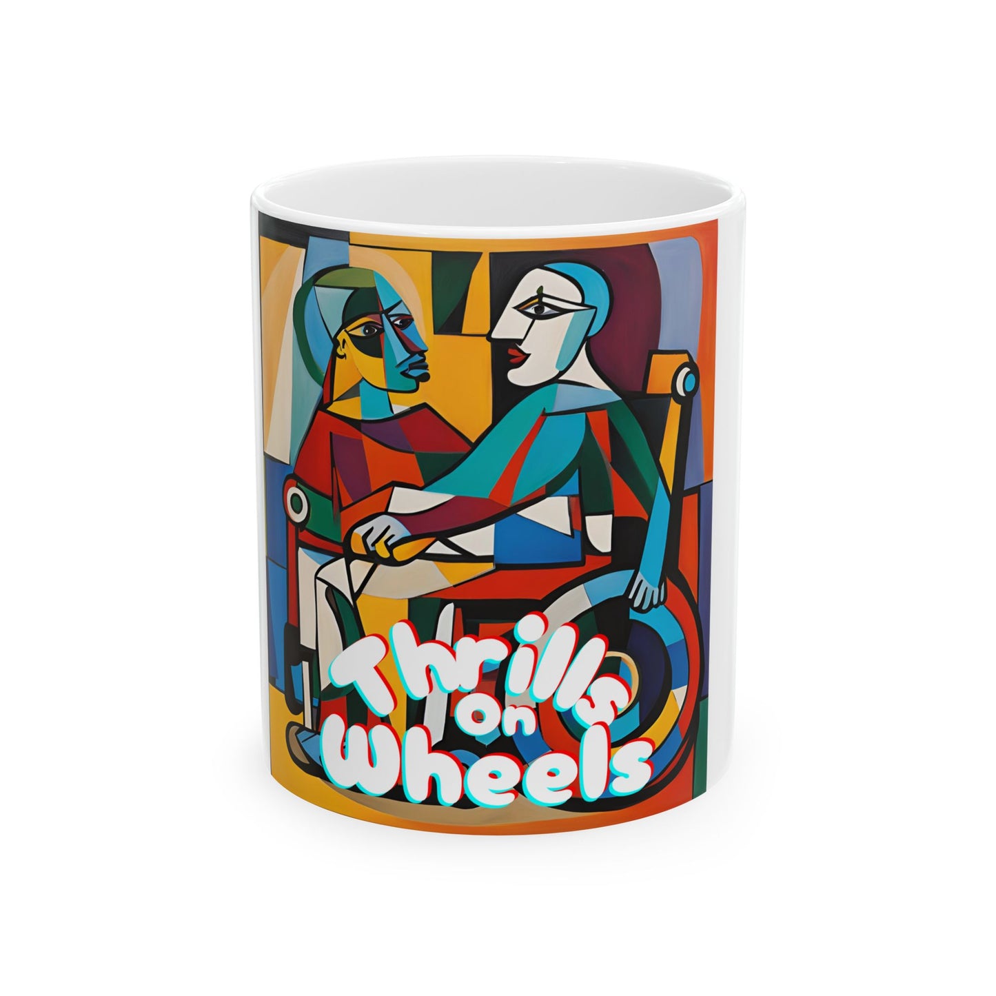 Ceramic Mug, (11oz, 15oz) Designed as the perfect gift or merch for that art loving and creative inspirational wheelchair or mobility scooter user.