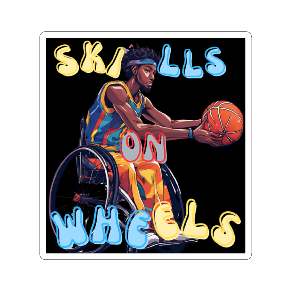 Kiss-Cut Stickers Designed as the perfect gift or merch for that dynamic inspirational wheelchair basketball loving and competitive wheelchair or mobility llscooter user.