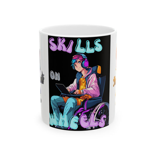 Ceramic Mug, (11oz, 15oz) Designed as the perfect gift or merch for that video game loving inspirational wheelchair or mobility scooter gamer.