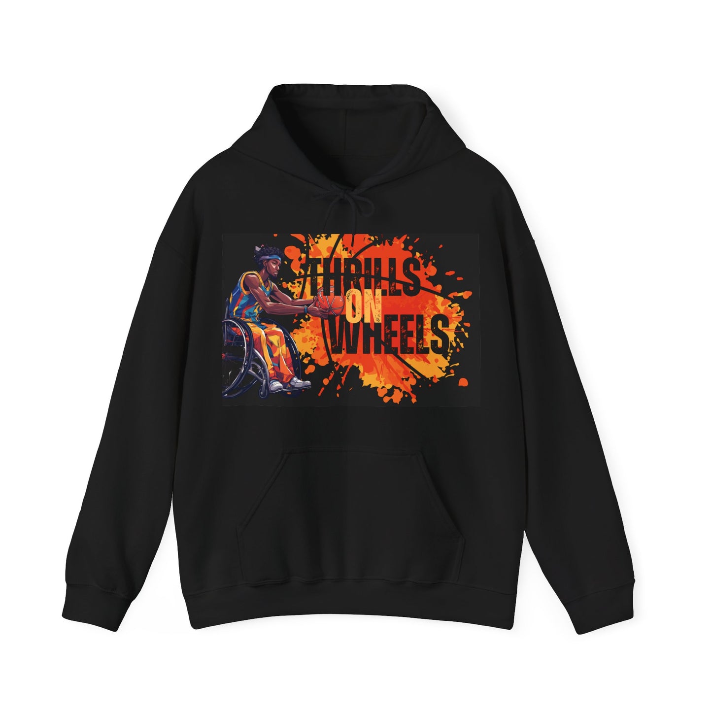 Unisex Heavy Blend™ Hooded Sweatshirt Designed as the perfect gift or merch for that inspirational wheelchair basketball loving and competitive wheelchair mobility scooter user.