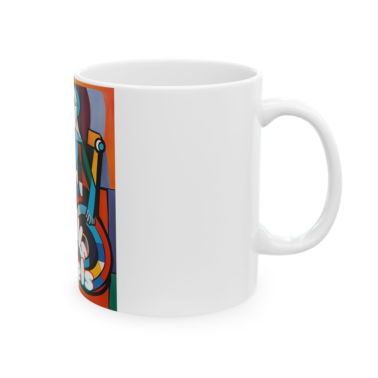 Ceramic Mug, (11oz, 15oz) Designed as the perfect gift or merch for that art loving and creative inspirational wheelchair or mobility scooter user.