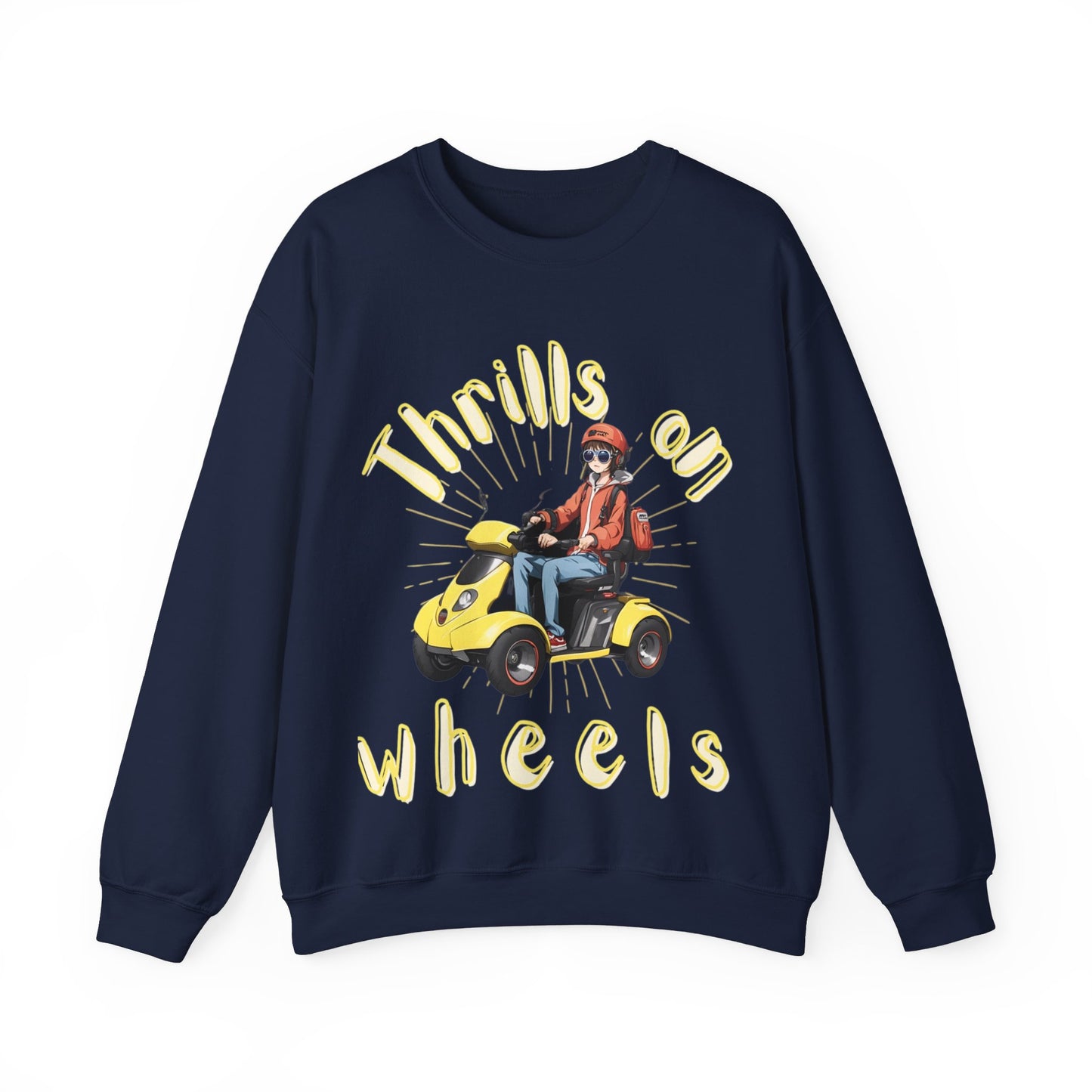 Unisex Heavy Blend™ Crewneck SweatshirtDesigned as the perfect gift or merch for that dynamic inspirational wheelchair or mobility scooter using trendy lady