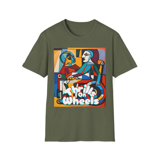 Unisex Softstyle T-Shirt Designed as the perfect gift or merch for that art loving and creative inspirational wheelchair or mobility scooter user.