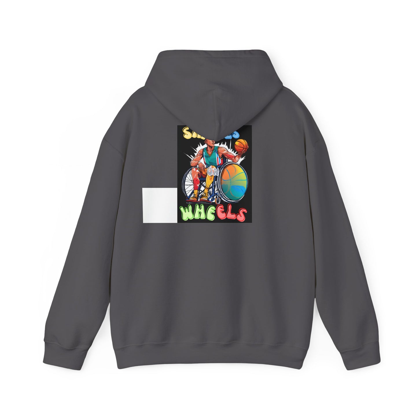 Unisex Heavy Blend™ Hooded Sweatshirt Designed as the perfect gift or merch for that inspirational wheelchair basketball loving and competitive wheelchair mobility scooter user.