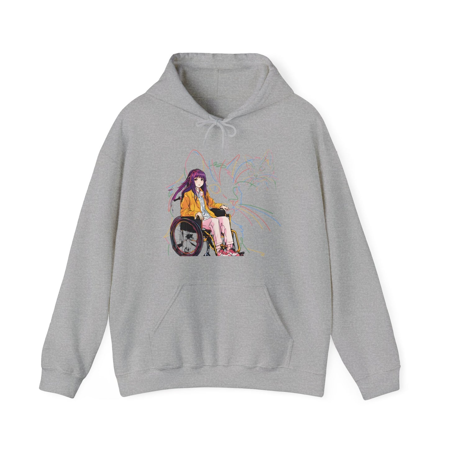 Unisex Heavy Blend™ Hooded Sweatshirt Designed as the perfect gift or merch for that cat loving inspirational wheelchair or mobility scooter trendy lady.