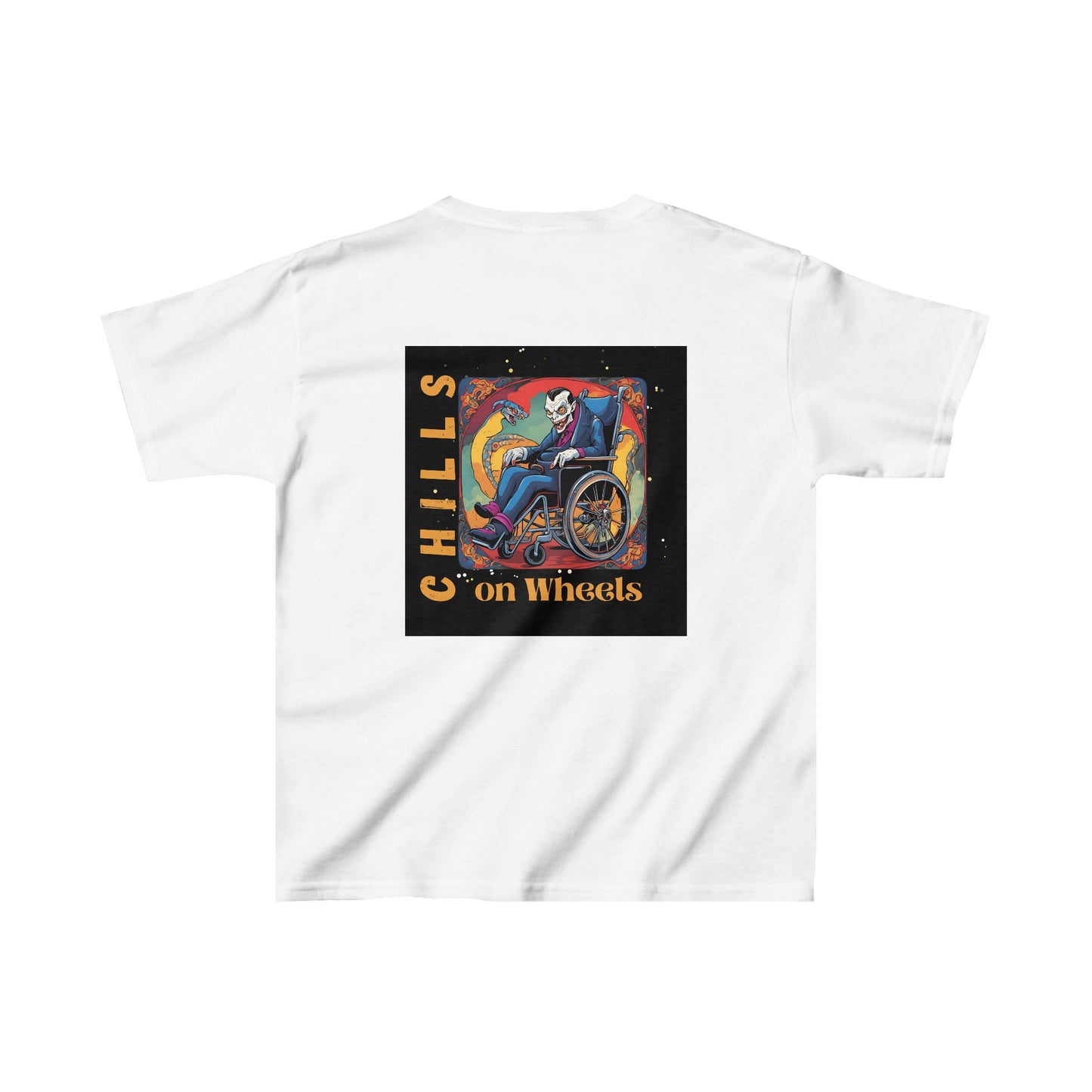 Kids Heavy Cotton™ Tee Designed as the perfect gift or merch for Halloween for that dynamic inspirational fun loving wheelchair or mobility scooter user.