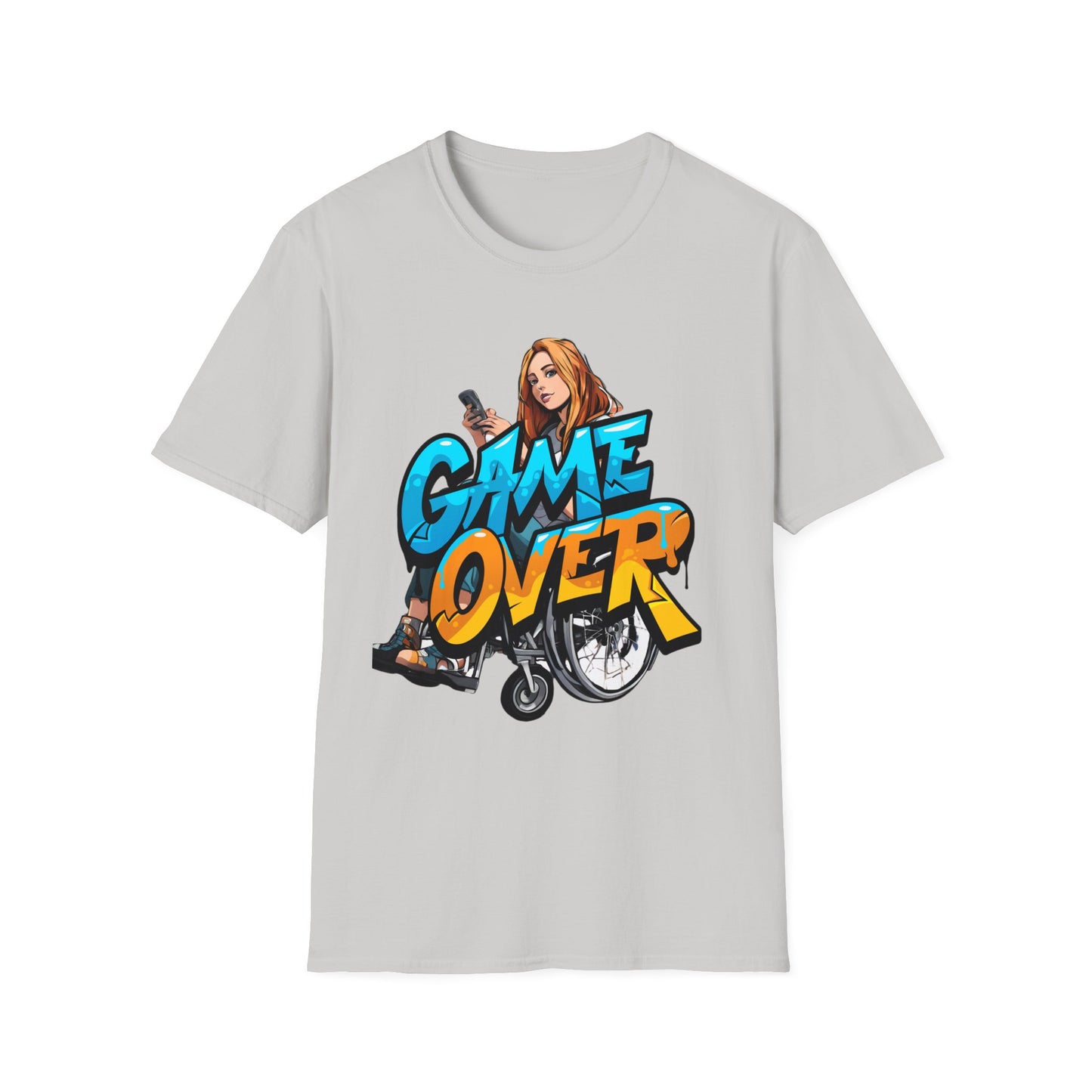 Unisex Softstyle T-Shirt Designed as the perfect gift or merch for that video game loving inspirational wheelchair or mobility scooter gamer.