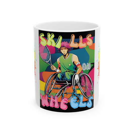 Designed as the perfect gift or merch for that dynamic inspirational wheelchair tennis loving and sporty wheelchair or mobility scooter user