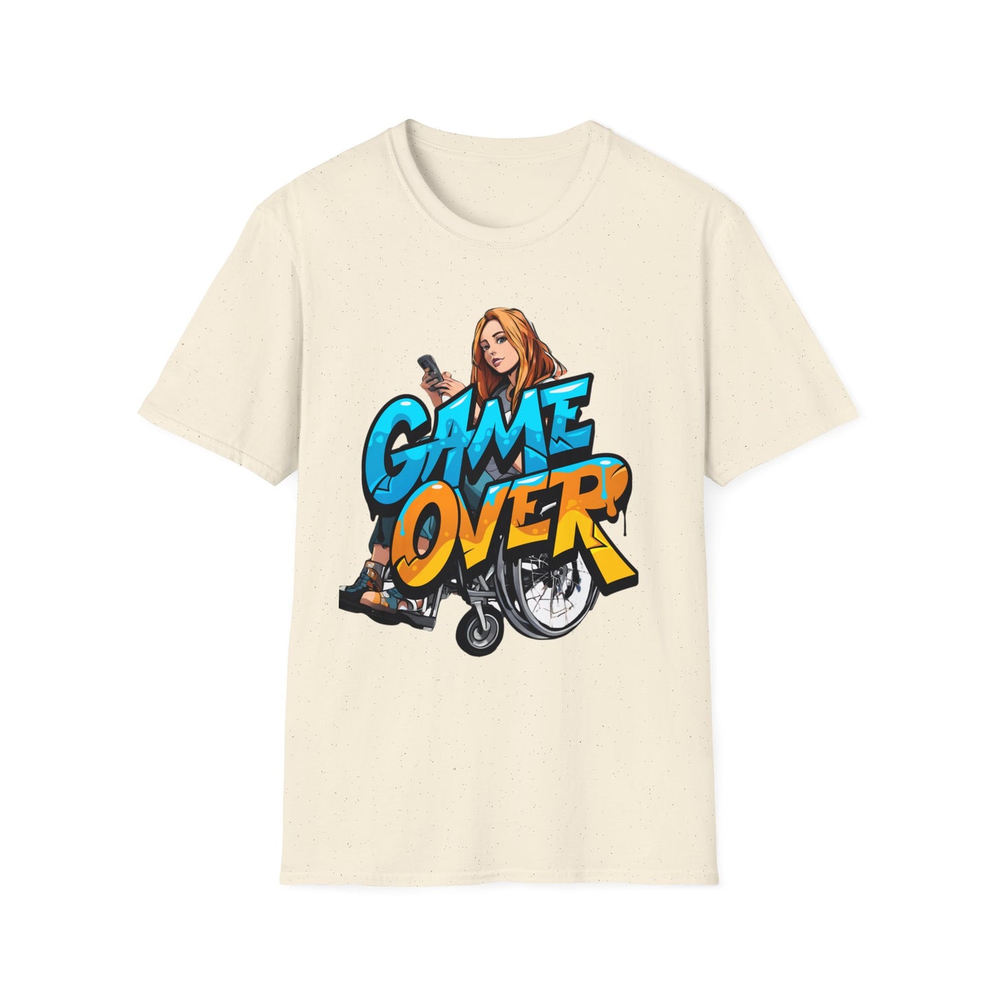 Unisex Softstyle T-Shirt Designed as the perfect gift or merch for that video game loving inspirational wheelchair or mobility scooter gamer.