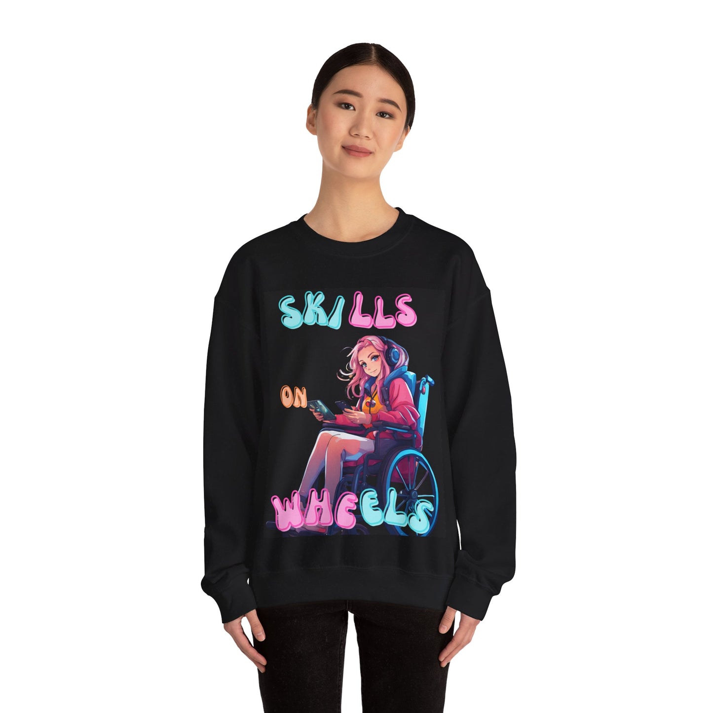 Unisex Heavy Blend™ Crewneck Sweatshirt Designed as the perfect gift or merch for that video game loving inspirational wheelchair or mobility scooter gamer.