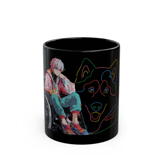 Black Mug (11oz, 15oz) Designed as the perfect gift or merch for that dog loving inspirational wheelchair or mobility scooter user.